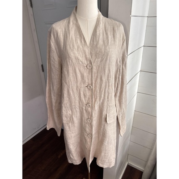 Eileen Fisher Jackets & Blazers - Eileen Fisher Jacket Womens Large Beige Linen Button Front Longline Duster